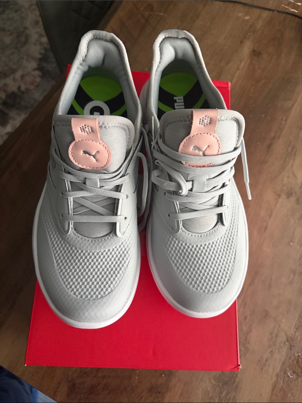 Puma Gray Sneakers with Pink Tongue Patch